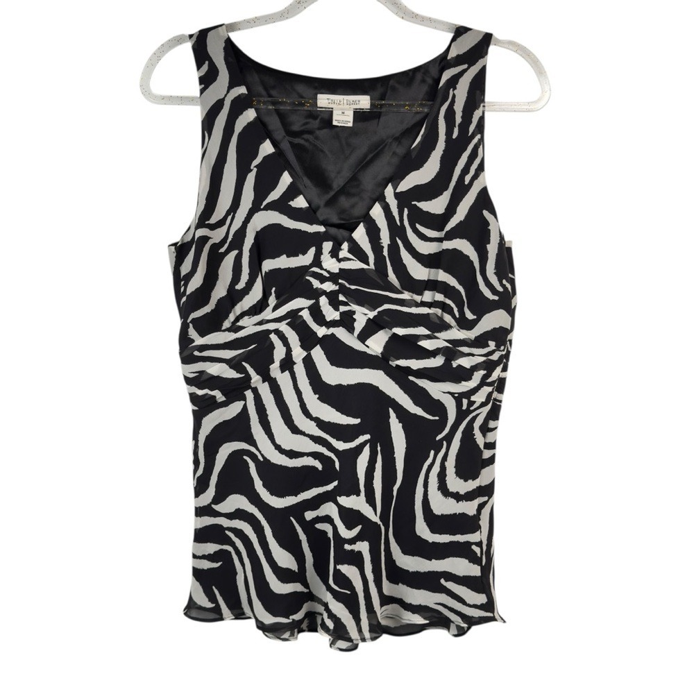 White House Black Market‎ Sleeveless Zebra Print V-Neck Blouse Top